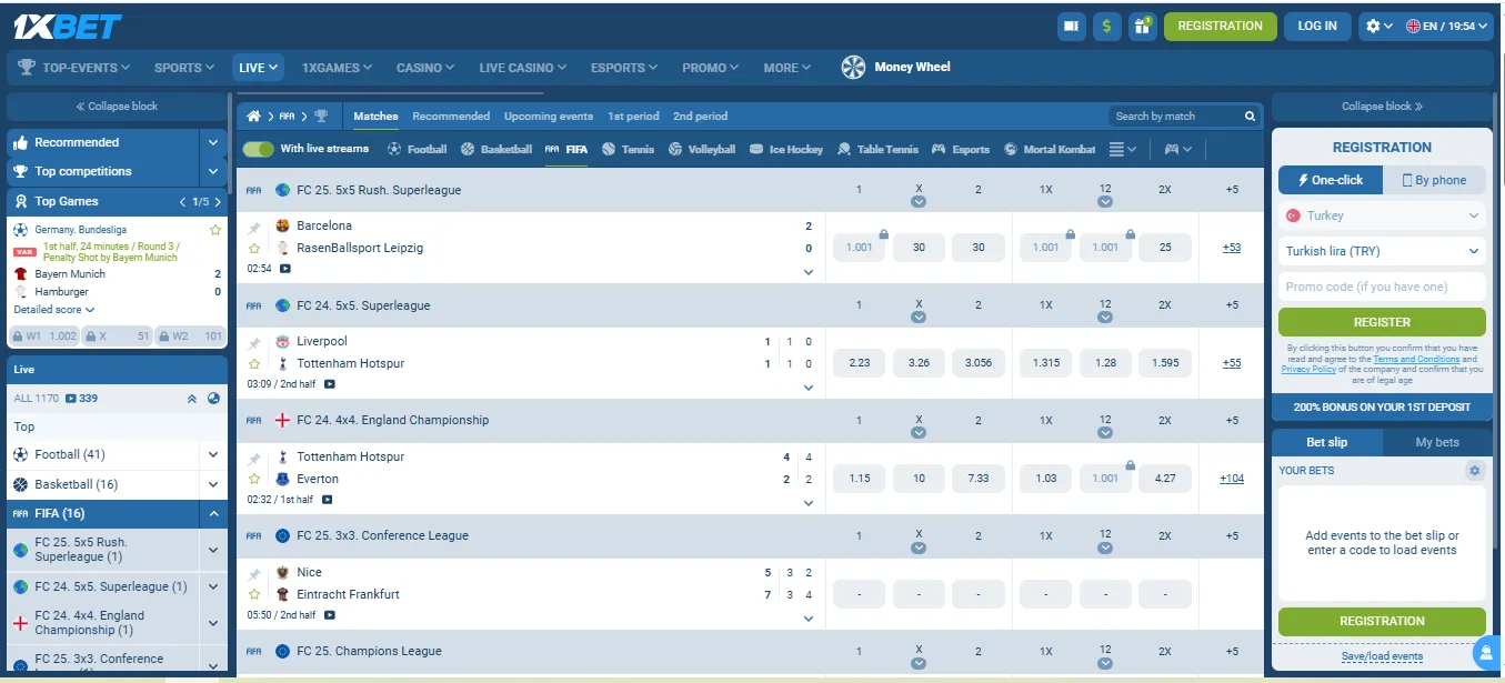 1xBet FIFA live betting