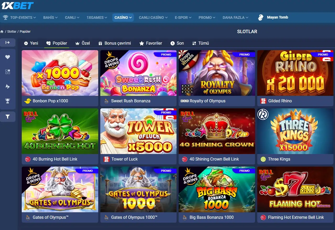 1xBet slot oyunları